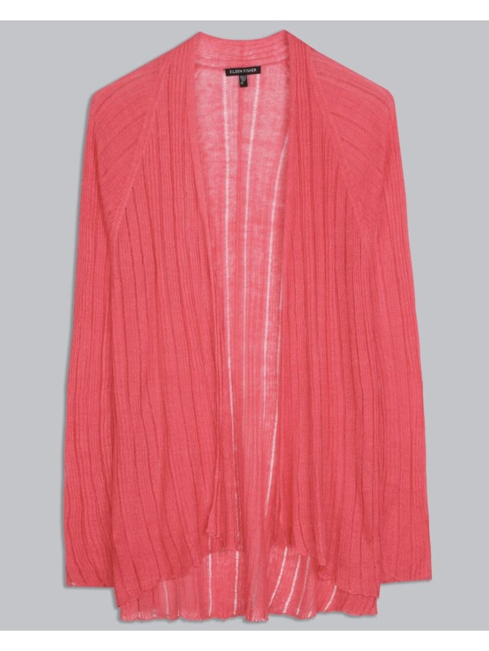 Eileen Fisher Coral Linen Silk Open Front Ribbed Cardigan Sweater Medium